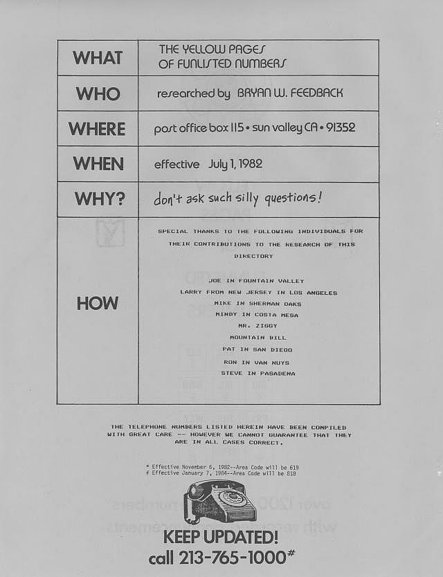 Phone List Of Numbers Spring 1982 Page 1