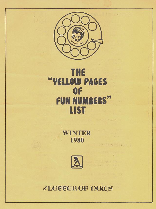 Phone List Of Numbers Winter 1980 Page 1